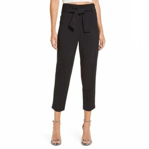 Leith Belted Tapered Ankle Pants in Black